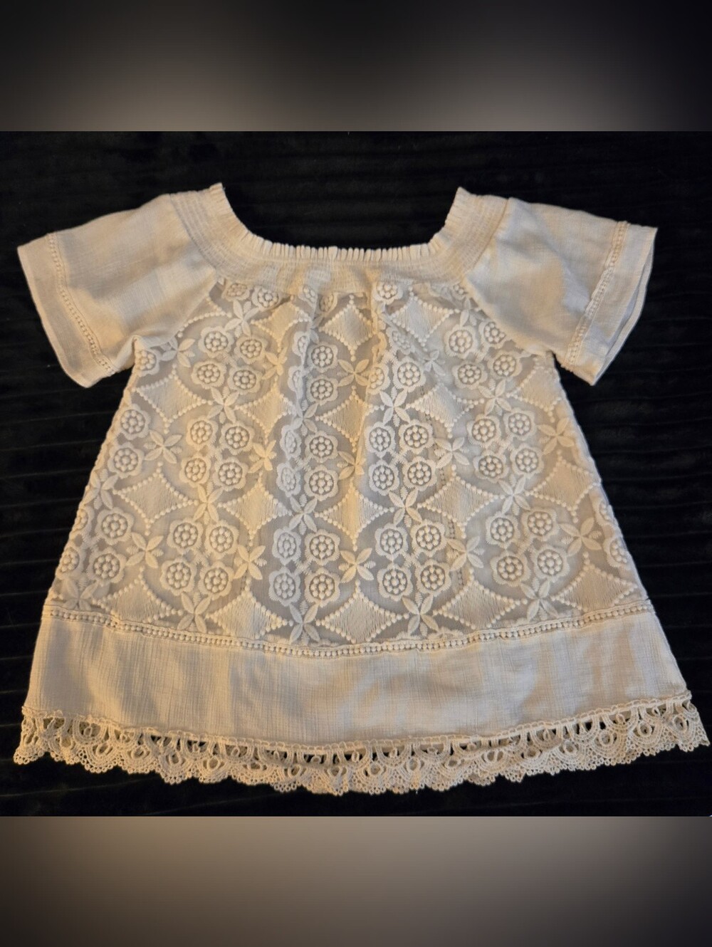 Blu Pepper Cream Off-The-Shoulder Crochet Lace Boho Babydoll Blouse Med EUC